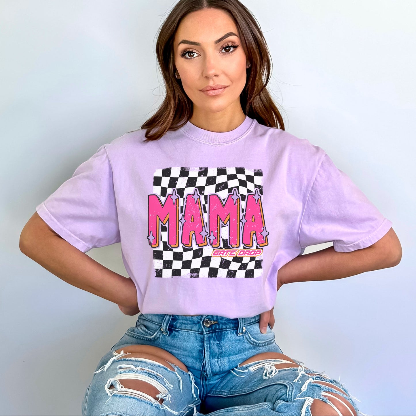 Checkered Mama Race Day T-Shirt, Moto Mom Race Vibe tee, Race Mama Comfort Colors® C1717 Shirt, Moto Mama Mother&#39;s Day Gift Birthday gift