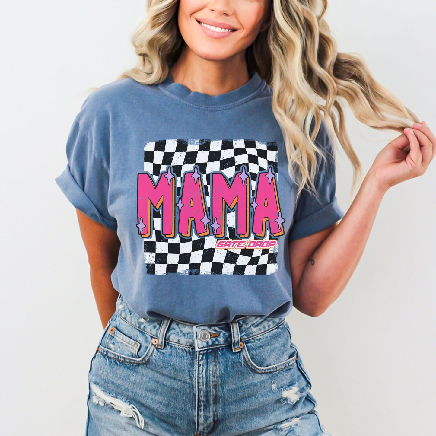 Checkered Mama Race Day T-Shirt, Moto Mom Race Vibe tee, Race Mama Comfort Colors® C1717 Shirt, Moto Mama Mother&#39;s Day Gift Birthday gift