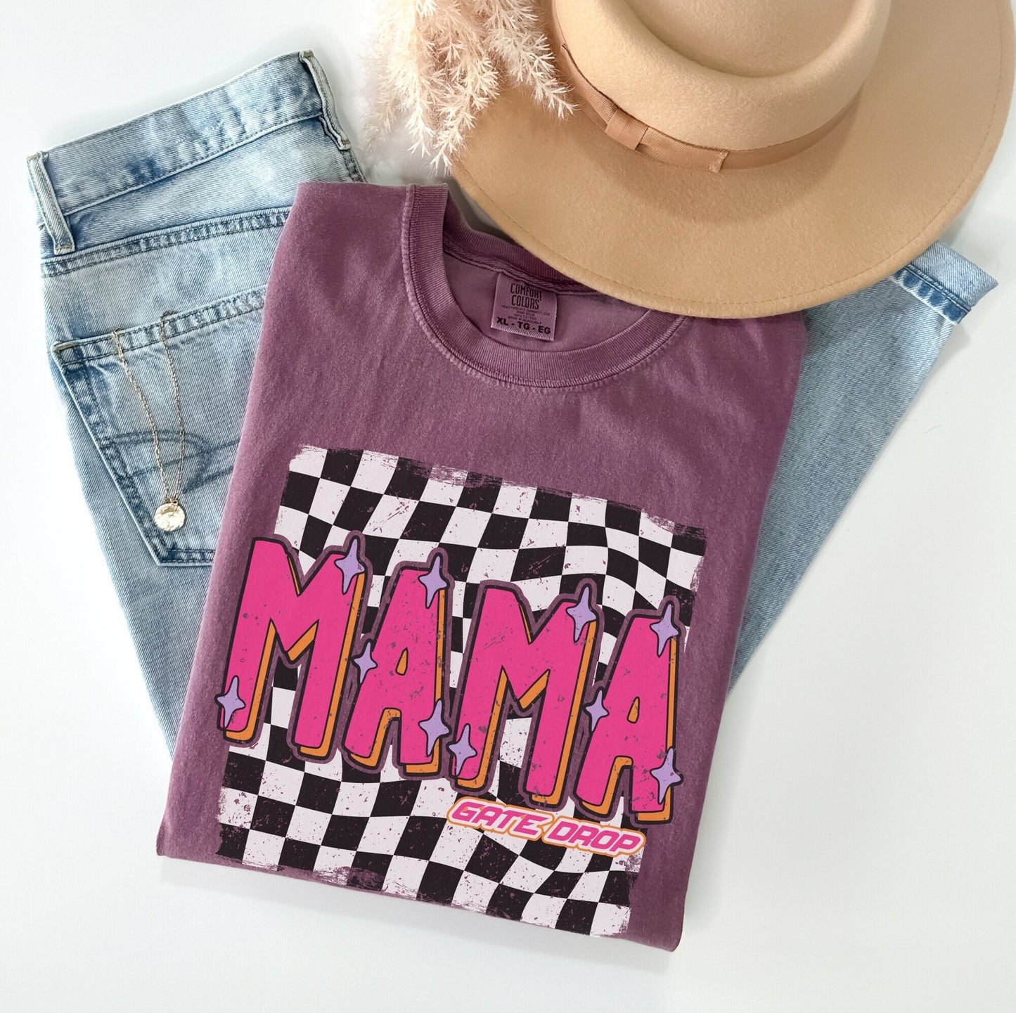 Checkered Mama Race Day T-Shirt, Moto Mom Race Vibe tee, Race Mama Comfort Colors® C1717 Shirt, Moto Mama Mother&#39;s Day Gift Birthday gift