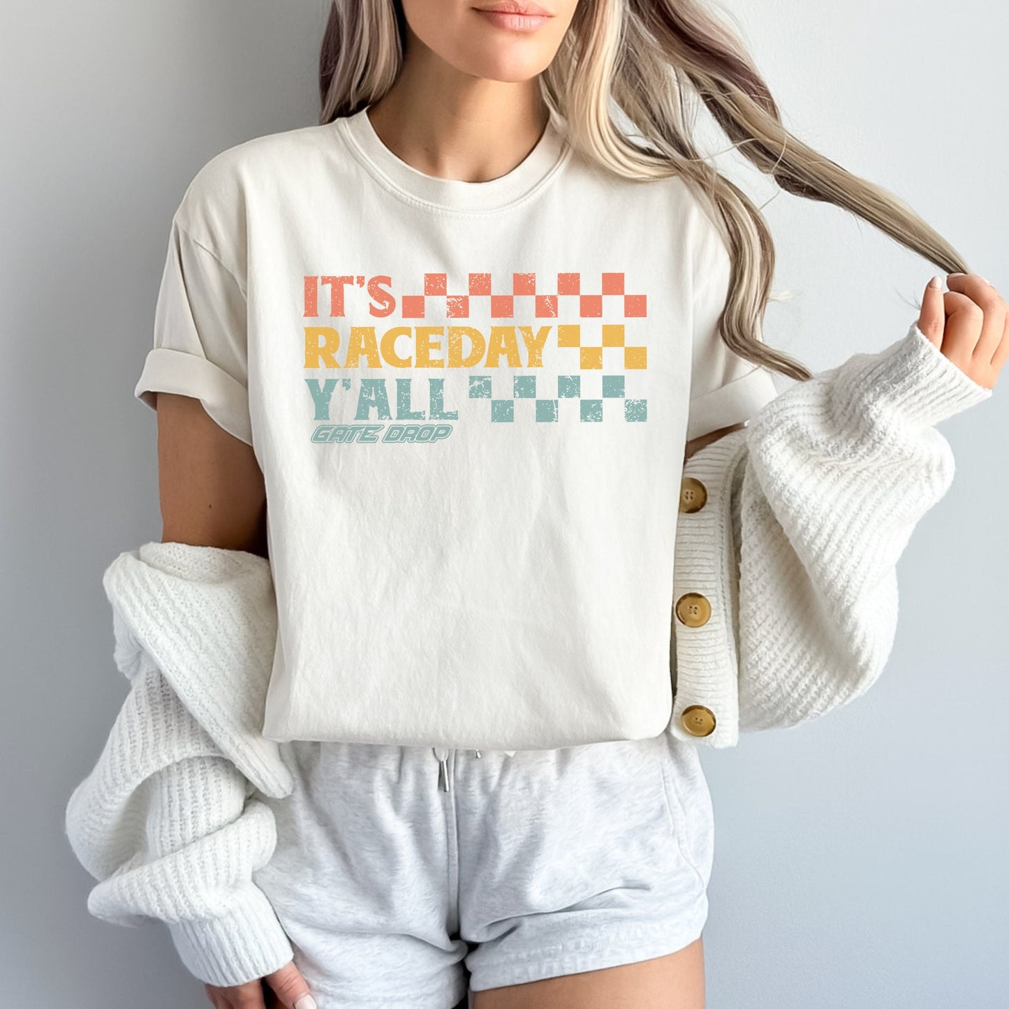 It&#39;s Race Day Y&#39;All Checkered Adult Shirt, Moto Mom Moto Dad Comfort Colors® C1717 T-Shirt, Motocross Racing Tee, Birthday Mother&#39;s Day Gift