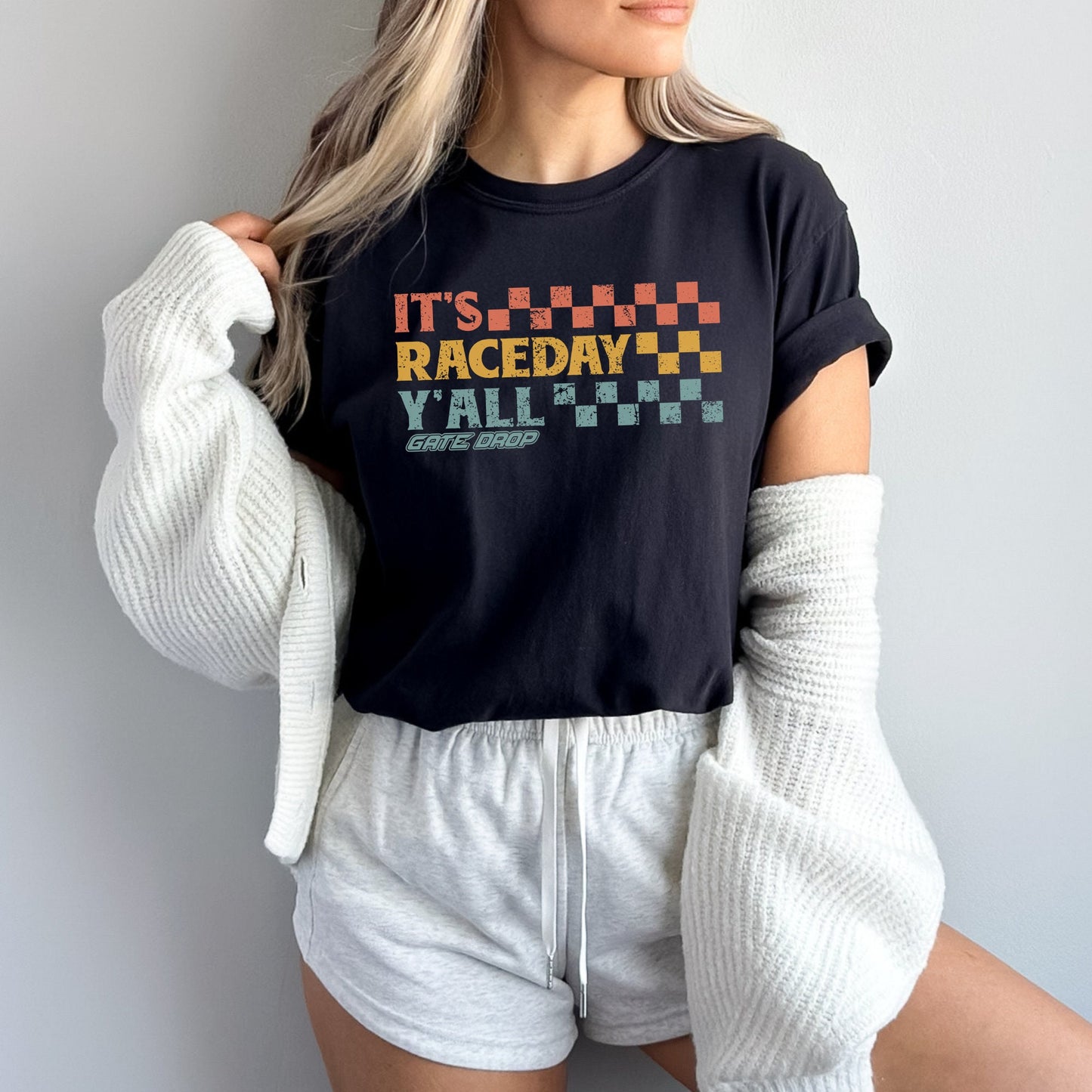 It&#39;s Race Day Y&#39;All Checkered Adult Shirt, Moto Mom Moto Dad Comfort Colors® C1717 T-Shirt, Motocross Racing Tee, Birthday Mother&#39;s Day Gift