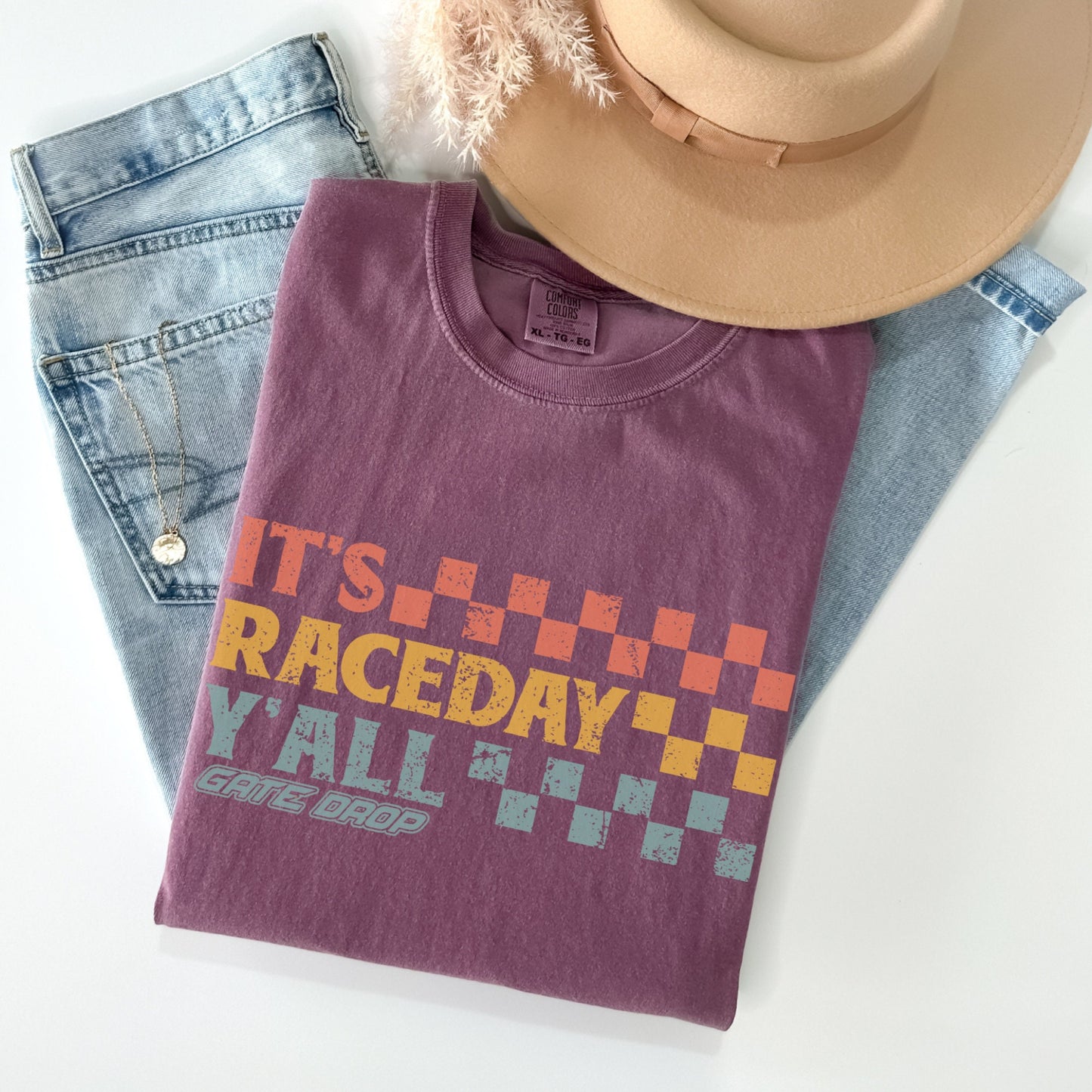 It&#39;s Race Day Y&#39;All Checkered Adult Shirt, Moto Mom Moto Dad Comfort Colors® C1717 T-Shirt, Motocross Racing Tee, Birthday Mother&#39;s Day Gift