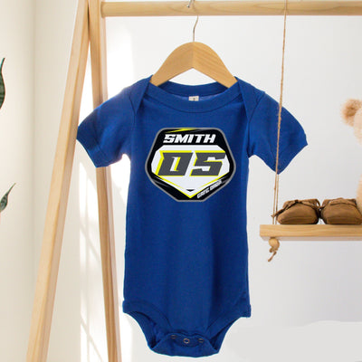 Motocross Baby Personalized Onesie with Name and Number Plate, Dirt bike Motocross Baby Bodysuit, Moto Baby Shower Gift