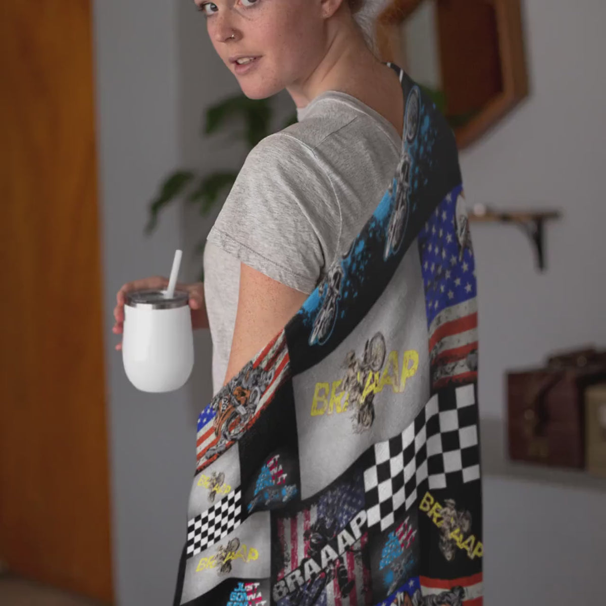 Personalized Custom Motocross Dirt Bike racing Patriotic Blanket | Custom Motocross Christmas Gift Blanket | Dirtbike Custom Throw Moto Dad