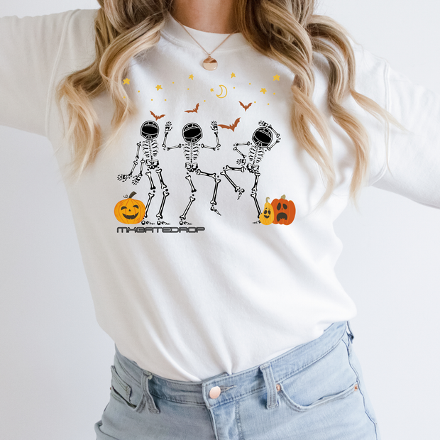 Motocross Dancing skeletons  Crewneck Sweatshirt| Dirt bike Halloween sweater| Halloween dancing squetelon riders sweatshirt|